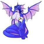  2008 anthro big_breasts blue_hair blue_scales blush breasts clothing dragon female hair hand_on_thigh kazuhiro kemono loincloth looking_at_viewer multicolored_scales orange_eyes orange_sclera pasties scalie simple_background sitting solo torn_wings two_tone_scales white_background white_scales 
