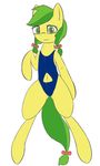  2014 anthro anthrofied apple_fritter_(mlp) clothed clothing earth_pony equine female friendship_is_magic fur green_eyes green_fur green_hair hair horse looking_at_viewer mammal my_little_pony navel pony ponytail simple_background solo swimsuit thermalcake white_background yellow_fur yellow_skin 