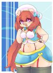  clothing female hair kemono legwear long_hair mammal open_mouth pig porcine powderkona purple_eyes red_hair stockings 