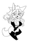  anthro canine cleavage clothed clothing female fist fur gloves hair kazuhiro looking_at_viewer mammal monochrome open_mouth punch simple_background solo standing white_background wolf 