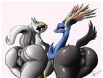  2015 antlers anus arceus big_butt blue_eyes blush butt clitoris duo eyelashes female feral half-closed_eyes hi_res horn legendary_pok&eacute;mon looking_at_viewer looking_back nintendo open_mouth pok&eacute;mon presenting presenting_hindquarters puffy_anus pussy raised_tail red_eyes shiny simple_background spikes spino thick_thighs video_games xerneas 