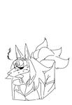  anthro canine clothed clothing female fox fur hair kazuhiro mammal monochrome multiple_tails simple_background sketch solo sweat white_background 