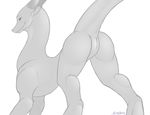  2015 anus black_and_white blush butt dragon female feral horn looking_at_viewer monochrome presenting presenting_hindquarters pussy raised_tail rear_view scalie simple_background slashner solo white_background 