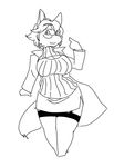  anthro big_tail canine clothed clothing eyewear female fluffy_tail fur glasses hair kazuhiro mammal monochrome simple_background skirt smile solo standing white_background wolf 