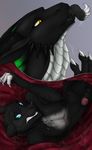  ambiguous_gender balls black_fur black_scales blue_eyes canine claws dragon fefairy fur horn internal male mammal oral_vore penis scalie simple_background size_difference teeth vore yellow_eyes 