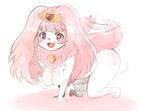  all_fours blush breasts canine cute female hair kemono mammal nipples nude pink_hair shinobe smile solo tailwag 