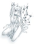  canine collar convenient_censorship female hair hair_covering_breasts kemono kneeling long_hair mammal monochrome navel nude solo wolf 瑠璃燕 