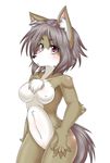  anthro blush breasts canine chest_tuft female fur grey_hair hair looking_at_viewer mammal nipples purple_eyes simple_background solo syrup_(artist) tuft 