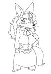  anthro blush canine clothed clothing curly_hair dog dress female front_view fur hair kazuhiro long_hair looking_at_viewer mammal monochrome open_mouth simple_background solo white_background 