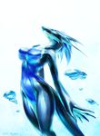  2015 anthro big_breasts blue_eyes blue_hair breasts bubble cetacean clothing dragon equus female hair horn hybrid mammal marine orca slit_pupils solo swimsuit whale wide_hips 