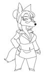  anthro canine clothing dog dress eyewear female footwear front_view fur glasses hair hand_on_hip high_heels kazuhiro looking_at_viewer mammal monochrome shoes simple_background solo standing white_background 