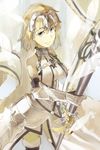  bad_id bad_pixiv_id bare_shoulders blonde_hair breasts fate/apocrypha fate/grand_order fate_(series) faulds gauntlets headpiece jeanne_d'arc_(fate) jeanne_d'arc_(fate)_(all) long_hair medium_breasts purple_eyes short_hair solo thighhighs tthal 