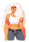  abs female hair jasper_(steven_universe) lips muscles orange_eyes solo steven_universe white_hair 