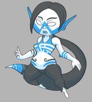  1girl black_hair blue_lips chubby female hair imp lips monster_girl navel not_furry pointy_ears ponytail simple_background solo thick_lips wii_fit wii_fit_trainer 