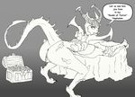  anthro anus breasts butt claws demon diablo diablo_3 dialogue english_text female grey_background horn looking_at_viewer monochrome nude presenting presenting_hindquarters pussy side_boob simple_background solo spikes text toe_claws treasure unknown_artist 