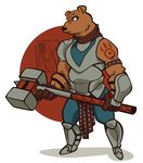  bear clothing hammer male mammal simple_background solo tools tribal_outfit weapon wide_hips wildroxann 