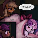  ahegao applejack_(mlp) bad_touch bed being_watched blush bow cub equine female friendship_is_magic hair horse lumineko mammal my_little_pony pony purple_hair scootaloo_(mlp) suggestive sweetie_belle_(mlp) tongue tongue_out young 