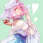  food hat ice_cream japanese_clothes pink_eyes pink_hair ribbon rosette_(roze-ko) saigyouji_yuyuko see-through short_hair silver_hair smile solo spoon touhou transparent triangular_headpiece 