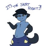  anthro black_fur black_nose blue_fur brown_eyes clothing cute dart_(dewwydarts) dewott dewwydarts english_text fluffy fur hat male nintendo pok&eacute;mon simple_background smile smirk smug solo text video_games white_background wide_hips 