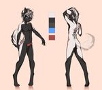  2015 abs absurd_res anthro black_fur black_hair blue_eyes butt canine dog fluffy_tail fruitbloodmilkshake fur hair hand_on_head hi_res husky looking_at_viewer male mammal model_sheet multiple_poses nude penis pink_background pose sheath simple_background solo standing tattoo toned white_fur white_hair white_sclera 