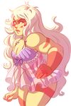  cleavage clothed clothing female hair jasper_(steven_universe) lips looking_at_viewer muscles orange_eyes solo steven_universe white_hair 