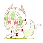  alternate_costume ex-keine eyes green_hair hakutaku hood hoodie horns kamishirasawa_keine long_hair ribbon six_(fnrptal1010) solo tail touhou younger 