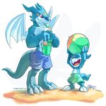  beach cute dessert digimon dragon exveemon food ice_cream male seaside veemon weremagnus young 