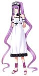  absurdly_long_hair dress euryale fate/stay_night fate_(series) full_body highres long_hair looking_at_viewer official_art purple_eyes purple_hair solo takeuchi_takashi transparent_background twintails very_long_hair white_dress 