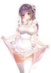 bad_id bad_twitter_id black_hair blush bow bowtie breasts brown_eyes dress dress_lift flower hair_flower hair_ornament hairclip long_hair looking_at_viewer medium_breasts original ponytail simple_background solo sukja thighhighs white_background white_dress white_legwear 