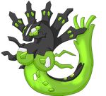  2015 alpha_channel big_breasts black_skin breasts busty_feral colored digital_media_(artwork) dragon feral green_skin kappaster legendary_pok&eacute;mon lying nintendo on_front pok&eacute;mon reptile scalie shaded simple_background solo toony transparent_background video_games zygarde 