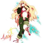  asymmetrical_clothes bad_id bad_pixiv_id ballet_slippers blonde_hair blue_eyes bra breasts cleavage cross-laced_footwear earrings hatsuko highres jacket jewelry lingerie long_hair macross macross_frontier medium_breasts midriff navel open_clothes open_jacket open_shorts panties ribbon salute sheryl_nome shoe_ribbon shorts single_pantsleg solo torn_clothes underwear 