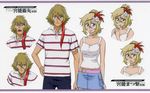  1girl bleach bleach:_the_3rd_phantom blonde_hair blue_eyes character_sheet flower hair_flower hair_ornament kudou_fujimaru kudou_matsuri shirt siblings skirt smile striped striped_shirt takano_kei 