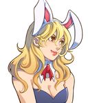  animal_ears blonde_hair bow bowtie breasts bunny_ears collar earrings jewelry long_hair lowres makeup medium_breasts rpg_maker_vx smile solo 