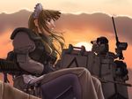  1girl blonde_hair blue_eyes copyright_request glasses gun maid mecha project_3m rifle sunset weapon 