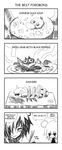  androgynous comic food fuya_(tempupupu) gen_1_pokemon gen_2_pokemon greyscale hard_translated highres krabby monochrome original pokemon pokemon_(creature) psyduck remoraid translated 