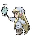  android animated animated_gif apron blonde_hair brown_eyes chibi chii chobits cleaning full_body jacket long_hair lowres pants solo standing transparent_background very_long_hair 