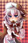  bad_id bad_pixiv_id blue_eyes braid chocolate hat izayoi_sakuya merue ribbon solo touhou twin_braids 