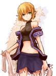  bad_id bad_pixiv_id bare_shoulders blonde_hair green_eyes kokotetsu midriff mizuhashi_parsee navel open_clothes pointy_ears short_hair skirt sleeveless solo touhou 