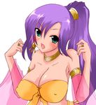  blush breasts choker cleavage dancer earrings faris_scherwiz final_fantasy final_fantasy_v green_eyes jewelry large_breasts long_hair lots_of_jewelry mystic_knight open_mouth ponytail purple_hair ragho_no_erika 