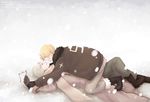  america_(hetalia) axis_powers_hetalia blonde_hair boots coat glasses jacket male_focus multiple_boys russia_(hetalia) scarf snow winter_clothes yaoi 