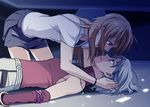  428 bare_shoulders bracelet brown_eyes canaan canaan_(character) eye_contact imminent_kiss jewelry long_hair looking_at_another mori_(unknown.) multiple_girls necklace oosawa_maria short_hair silver_hair tears yuri 