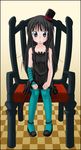  akiyama_mio black_eyes black_hair blue_legwear cane chair child don't_say_&quot;lazy&quot; fingerless_gloves full_body gloves hat highres k-on! long_hair mini_hat mini_top_hat pantyhose sitting sk_(buta) solo top_hat younger 