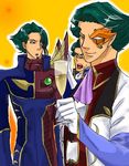  alcohol artist_request code_geass green_hair jeremiah_gottwald male_focus manly multiple_boys multiple_persona orange_eyes source_request time_paradox wine 