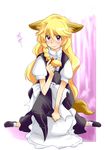  animal_ears blonde_hair braid hat highres kirisame_marisa kisaragi_wataru long_hair solo tail touhou witch_hat yellow_eyes 