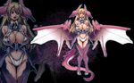  armor blonde_hair breasts cleavage dragon_girl horns jyaco large_breasts long_hair monster_girl open_mouth original panties pointy_ears red_eyes solo tail underwear wings zoom_layer 