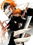  bandage bandages bleach blood highres kubo_taito kubo_tite kurosaki_ichigo male male_focus mask official_art orange_hair sword weapon 