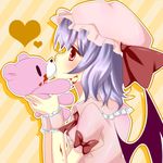  bear blood gloomy_bear hat heart kiss lavender_hair lowres object_kiss red_eyes remilia_scarlet short_hair solo stigma1101 stuffed_animal stuffed_toy teddy_bear touhou wings 