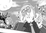  2girls angry binoculars evoker female_protagonist_(persona_3) food greyscale hamburger monochrome multiple_girls persona persona_3 persona_3_portable suta_furachina teodor yamagishi_fuuka 