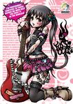  black_hair boots bracelet brown_eyes cat_tail chain ear_piercing engrish guitar highres instrument jewelry k-on! nakano_azusa necklace piercing project.c.k. ranguage ring skirt skull solo tail tattoo thighhighs twintails zettai_ryouiki 