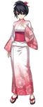  alternate_costume ar_tonelico ar_tonelico_i black_hair commentary cross_edge full_body green_eyes hair_ornament highres hirano_katsuyuki japanese_clothes kimono misha_arsellec_lune official_art sandals smile solo standing 